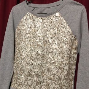 Ann Taylor LOFT-Ladies Grey/Lace‎ Long Sleeve Top